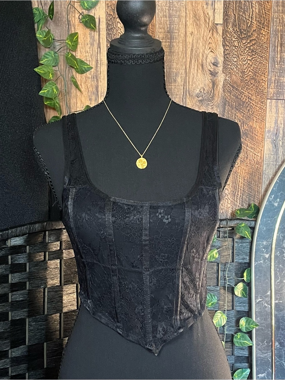 Garage Black Lace Floral Corset Style Bustier Top Size M Y2K Gothic